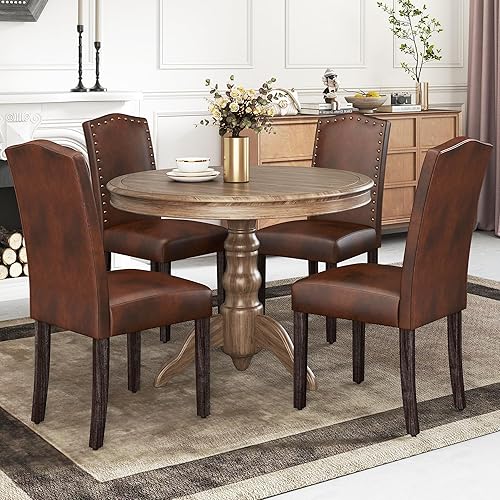 Miniatura 17 de LSSBOUGHT Juego de 2 sillas de comedor de poliuretano tapizadas Parsons con clavos de cobre y patas de madera maciza para comedor, restaurante