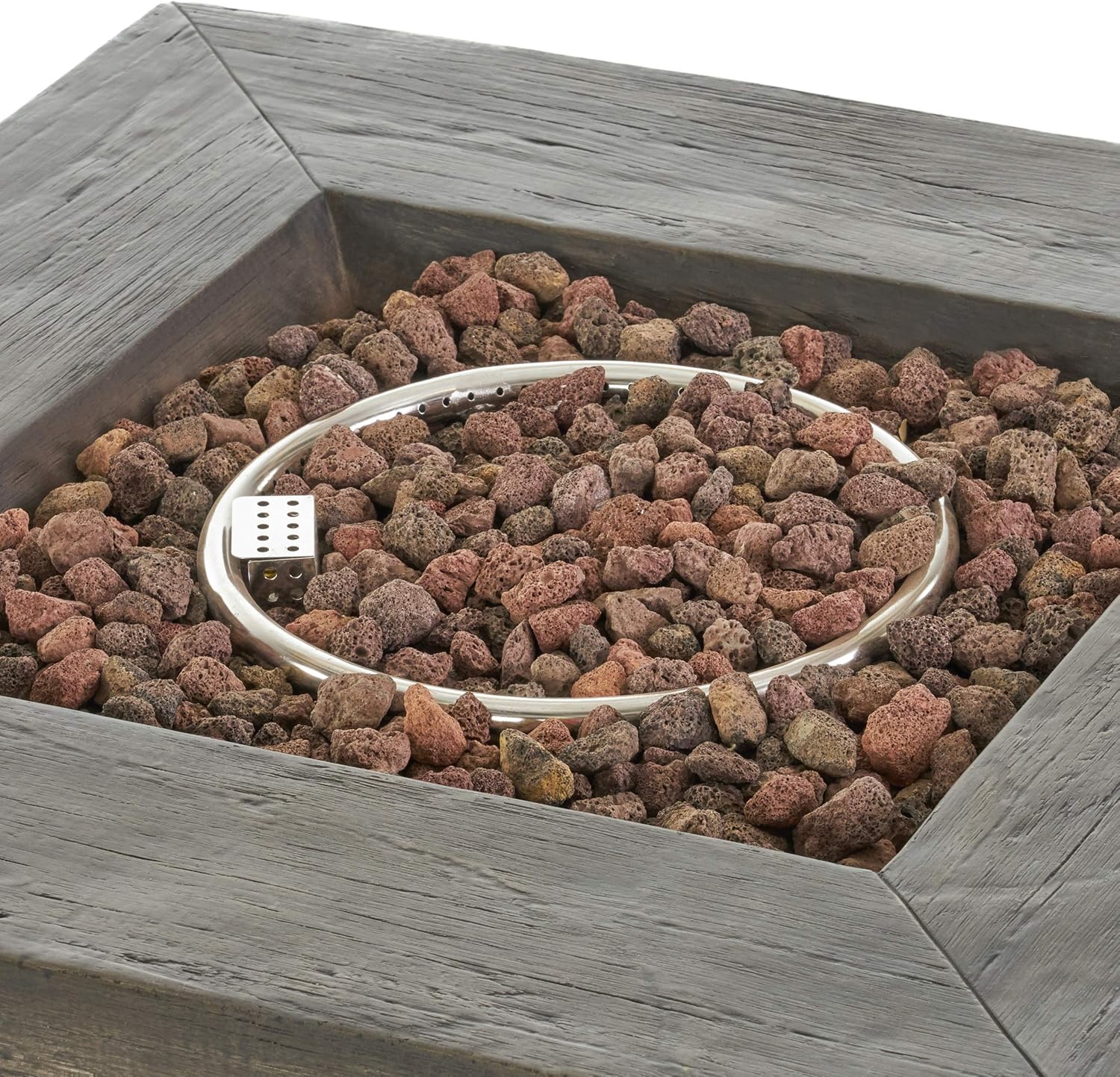 GDFStudio Outdoor 4 Seater Teak Finished Acacia Wood Club Chairs with Cream Water Resistant Cushions & Brown Fire Pit