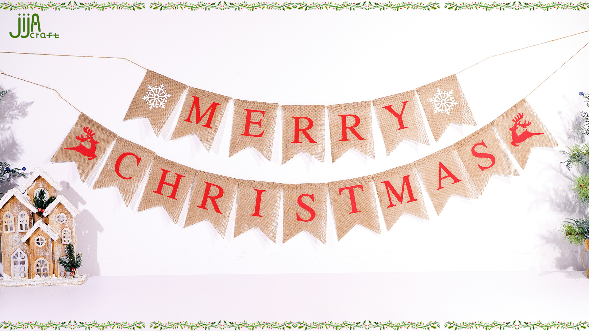 4-teilige Weihnachts-Fanflaggen Set – Weihnachtsmann, Schneemann, Elfen, Doppelseitig Bedruckt