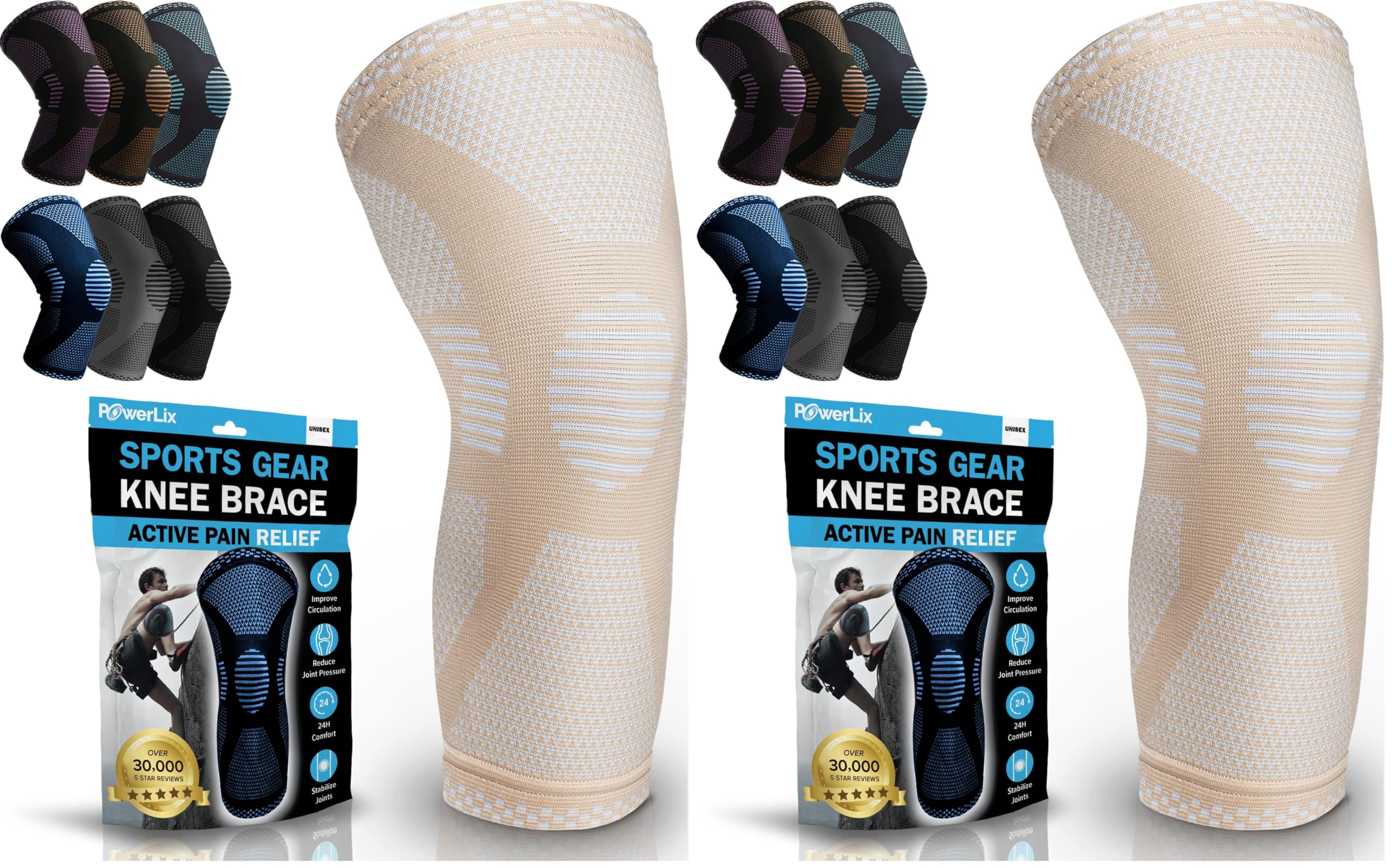 POWERLIX Leg Sleeve - Best Knee Brace for Leg Pain for Men &amp; Women Knee Support for Running, Basketball, Volleyball, Weightlifting, Gym, Workout, Sports Please Check Sizing Chart (Pack of 2)