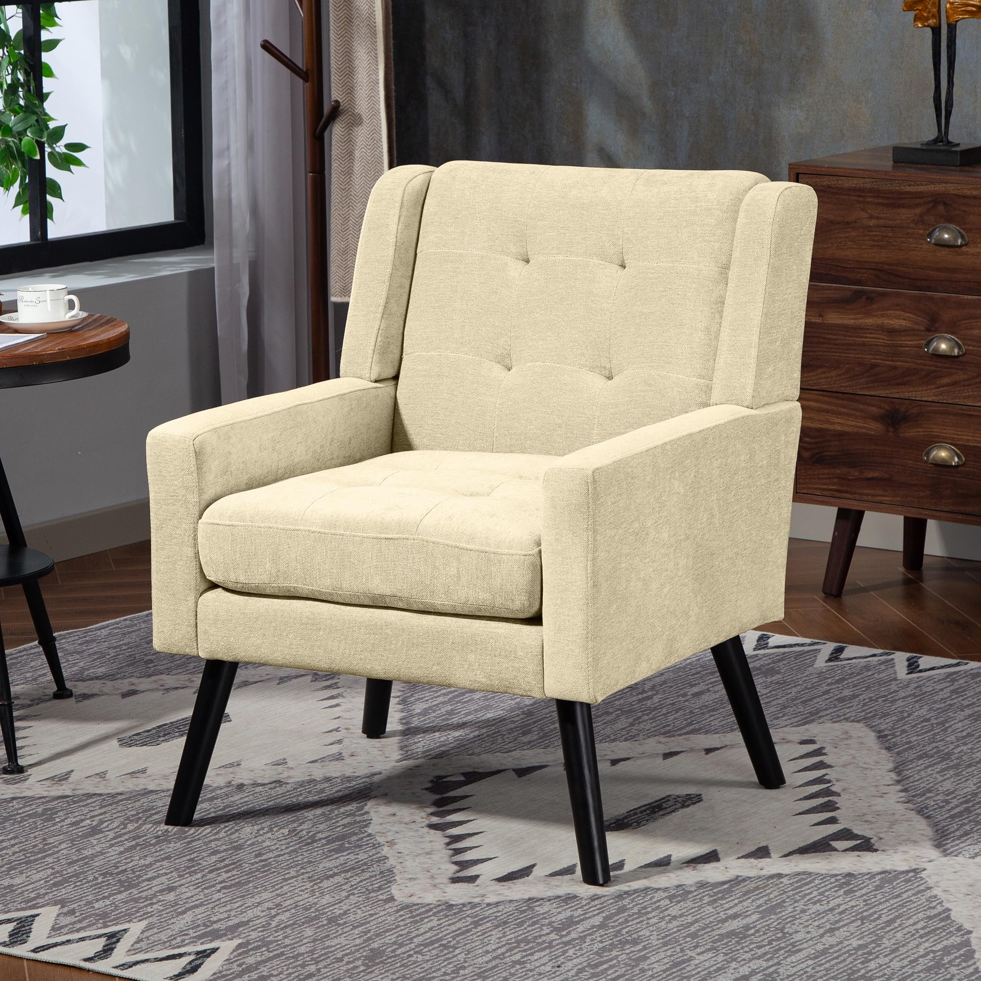 Poltrona Imbottita in Tessuto Scamosciato, Soggiorno, Beige, 68x76x88 cm