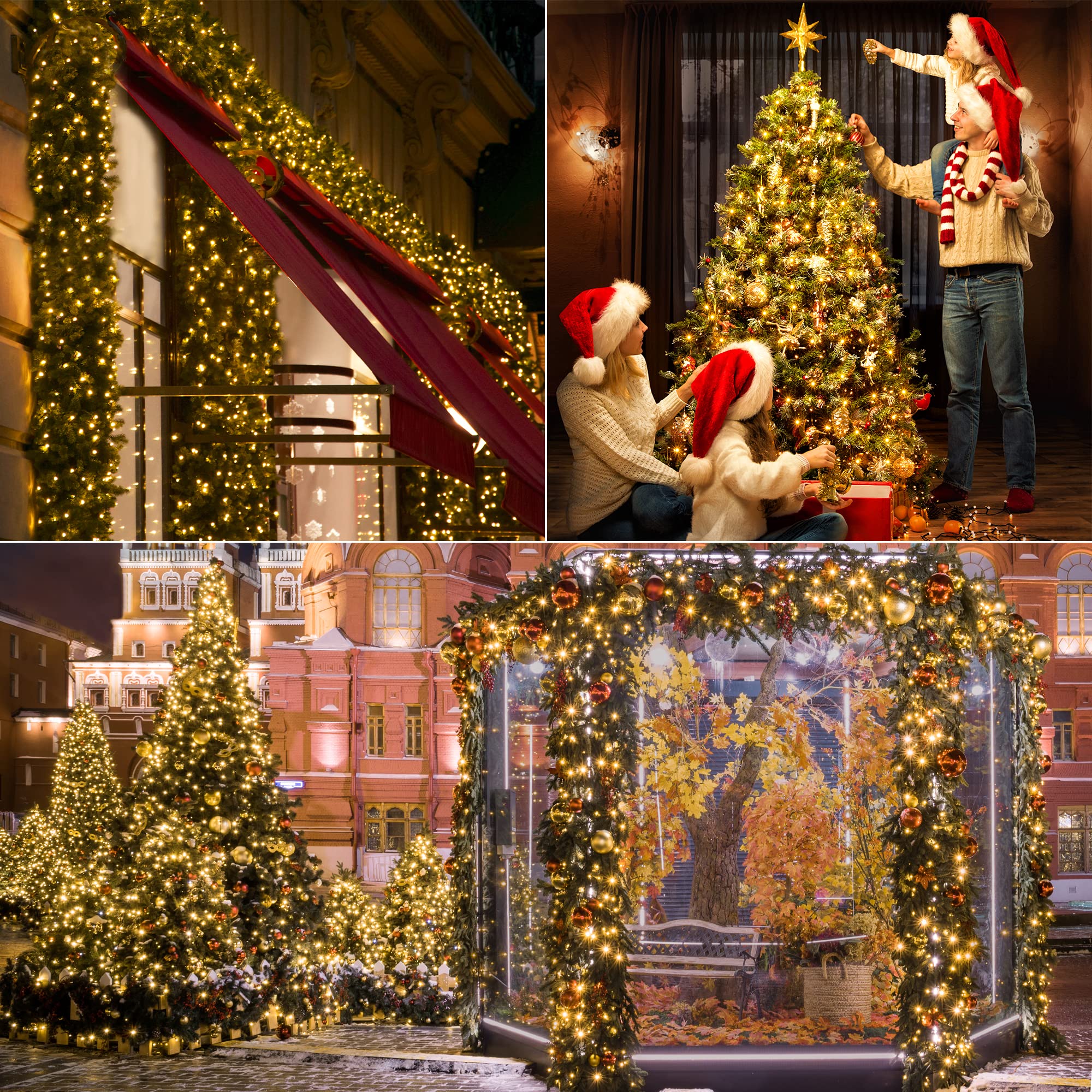 Ollny Catena Luminosa di Natale 1000 LED 15m, Luci Stringa Fata luce Impermeabile con 8 modelli di illuminazione per Interno ed Esterno, Feste, Matrimoni, Albero y Giardino Decorazioni, Bianco caldo