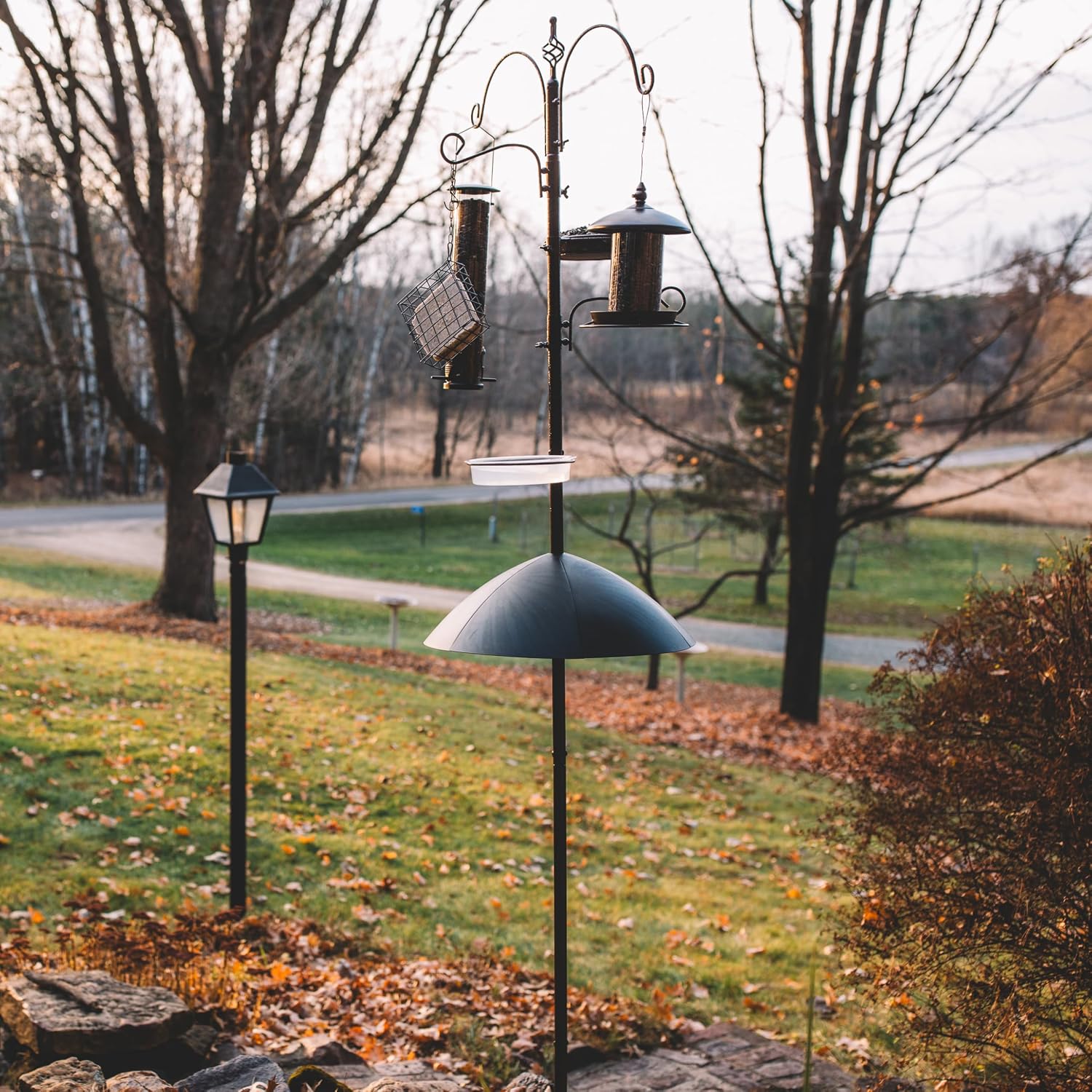 Backyard Expressions 90" Bird Feeding Station for Outdoors, Heavy Duty Bird Feeder Pole with Squirrel Baffle, Shepherd Hooks, Suet Cage, Water Bowl & Tray, Multi Hook Bird Feeder Stand for Yard Garden image 5