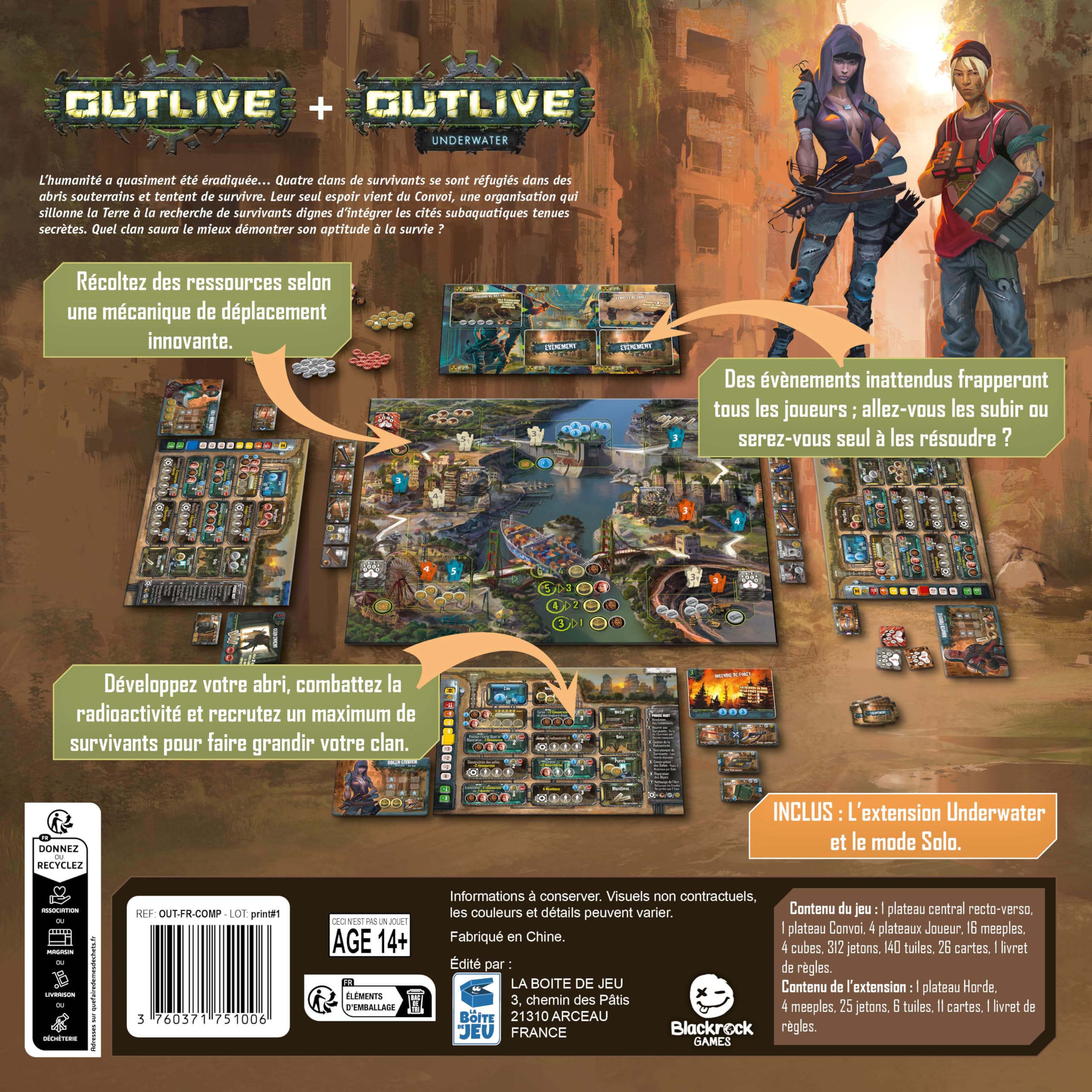 OUTLIVE Complete Edition - Include l'espansione Underwater - dai 14 anni - da 1 a 4 giocatori - Gioco di strategia - Gioco di gestione delle risorse - Postapocalisse - Versione francese - La scatola