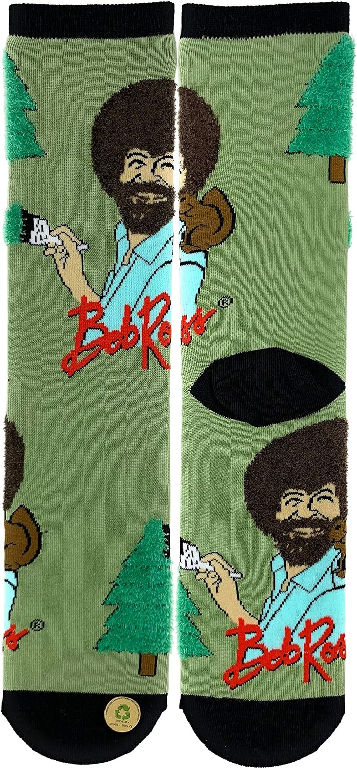ooohyeah Men's Bob Ross Novelty Crew Cotton Socks, Funny Crazy Casual Dress Socks, Szie 8-13
