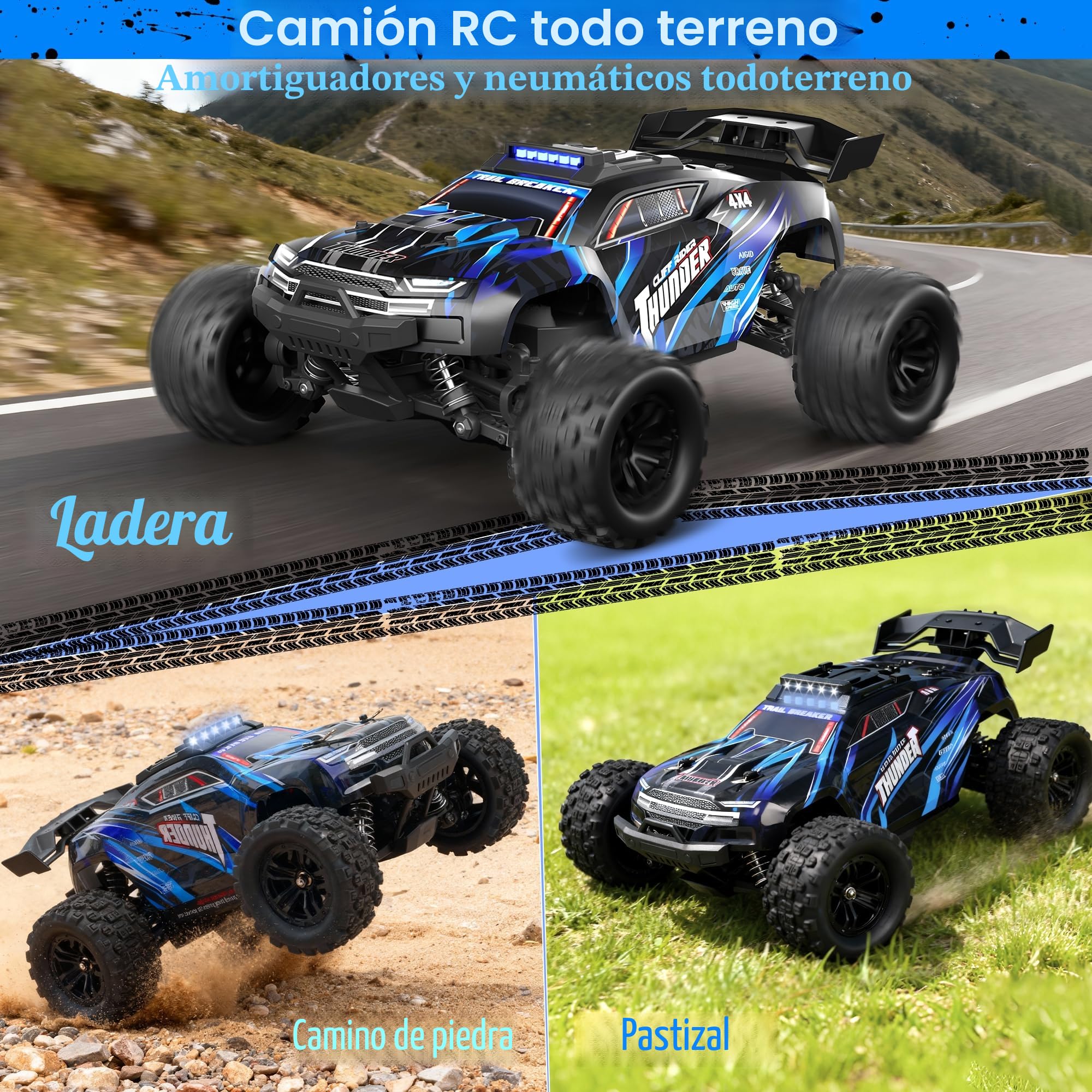 BAZADER Coche Teledirigido Coche RC - 1:18 Coches De Control Remoto 40km/H 2.4ghz 4wd Todoterreno Off-Road Drift Truck- Remote Control Car con Baterías Recargables