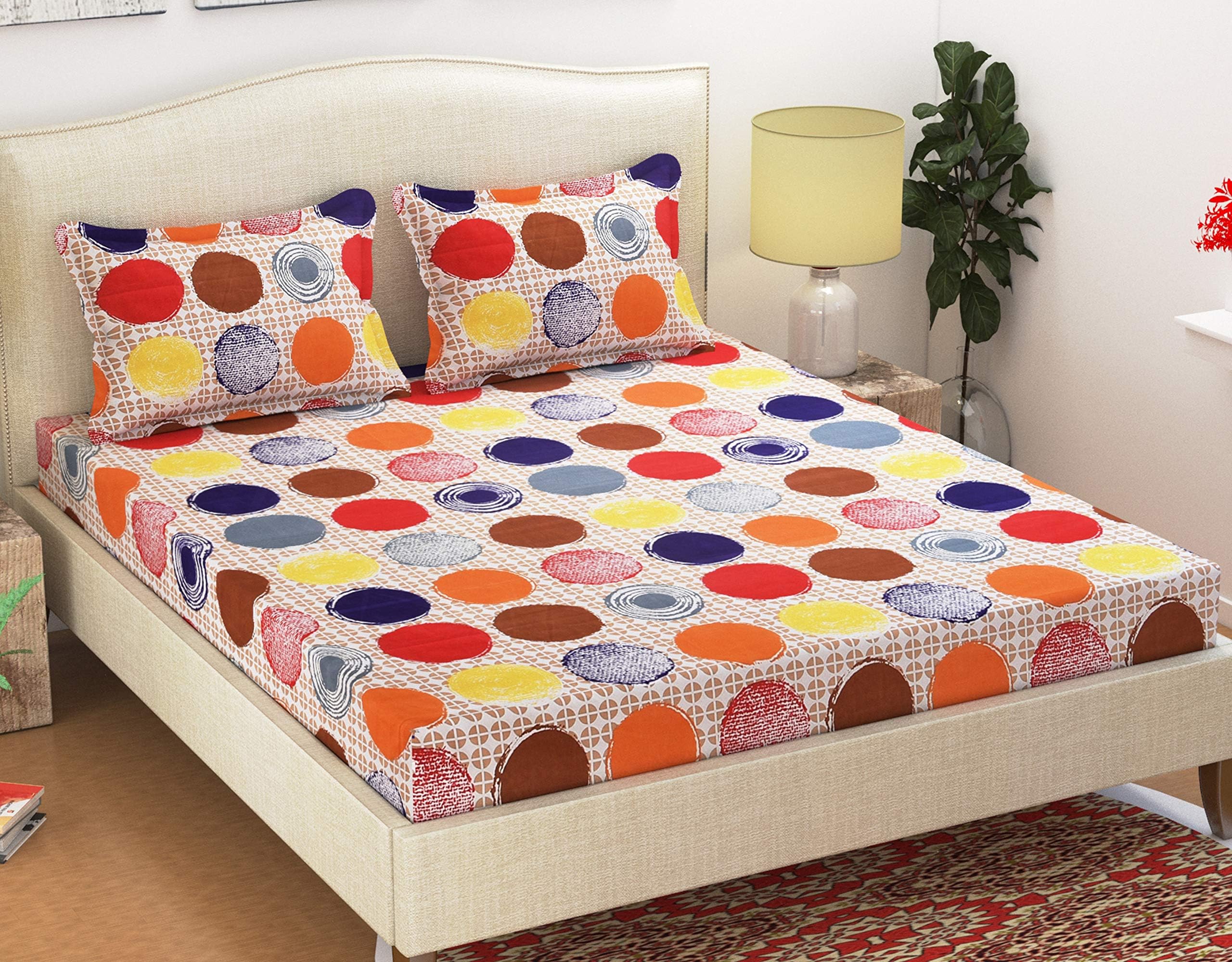 HFI Homefab India Polycotton Double Bedsheet with 2 Pillow Covers - Multicolor,Polka
