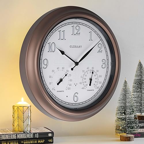 Miniatura 7 de CLXEAST Reloj de pared analógico atómico iluminado de 18 pulgadas para interiores y exteriores con temperatura y humedad, relojes iluminados para