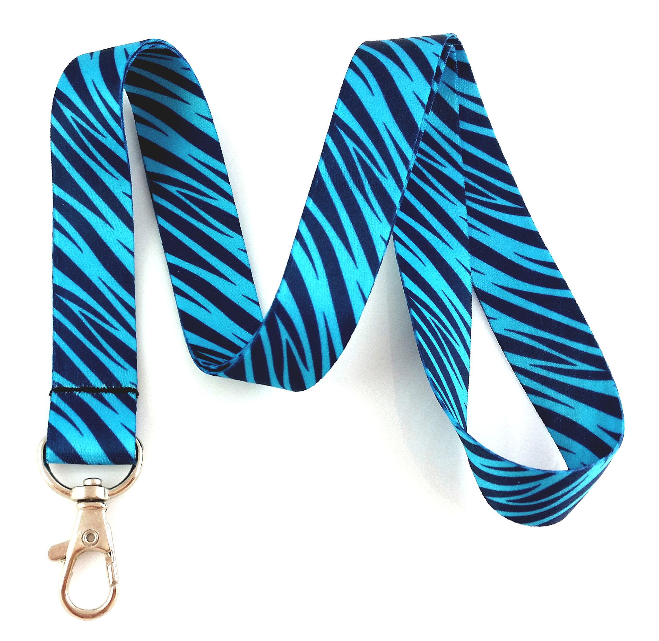 Teal Zebra Animal Print Lanyard Key Chain Id Badge Holder