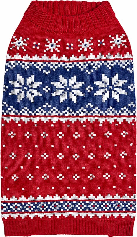 Blueberry Pet Suéter navideño para perro con copo de nieve en rojo festivo, longitud de espalda 14 pulgadas, paquete de 1 ropa para perros