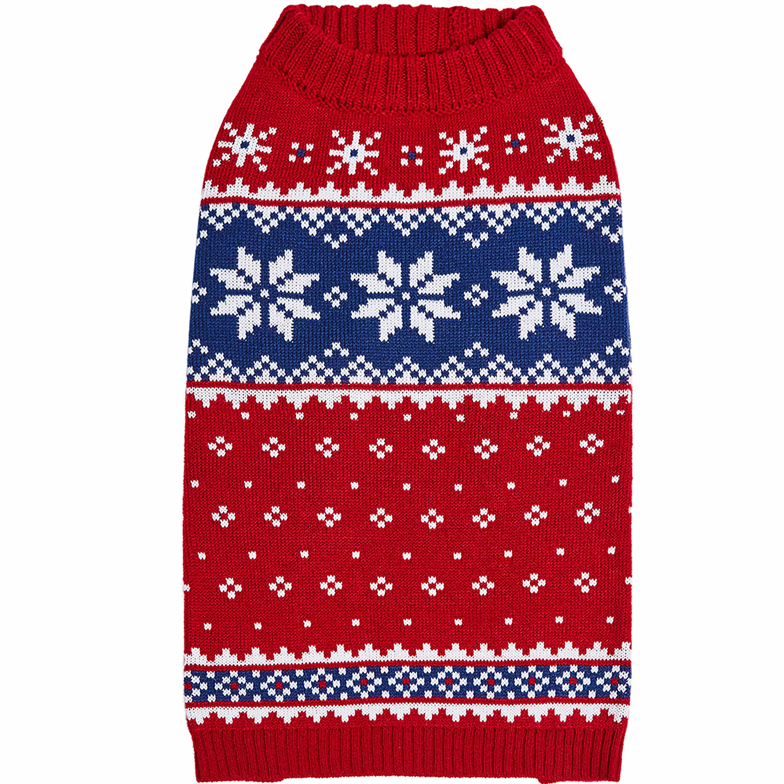 Pull pour chien flocon de neige de Noël Blueberry Pet haut de gamme en maille rouge de 35.6 cm