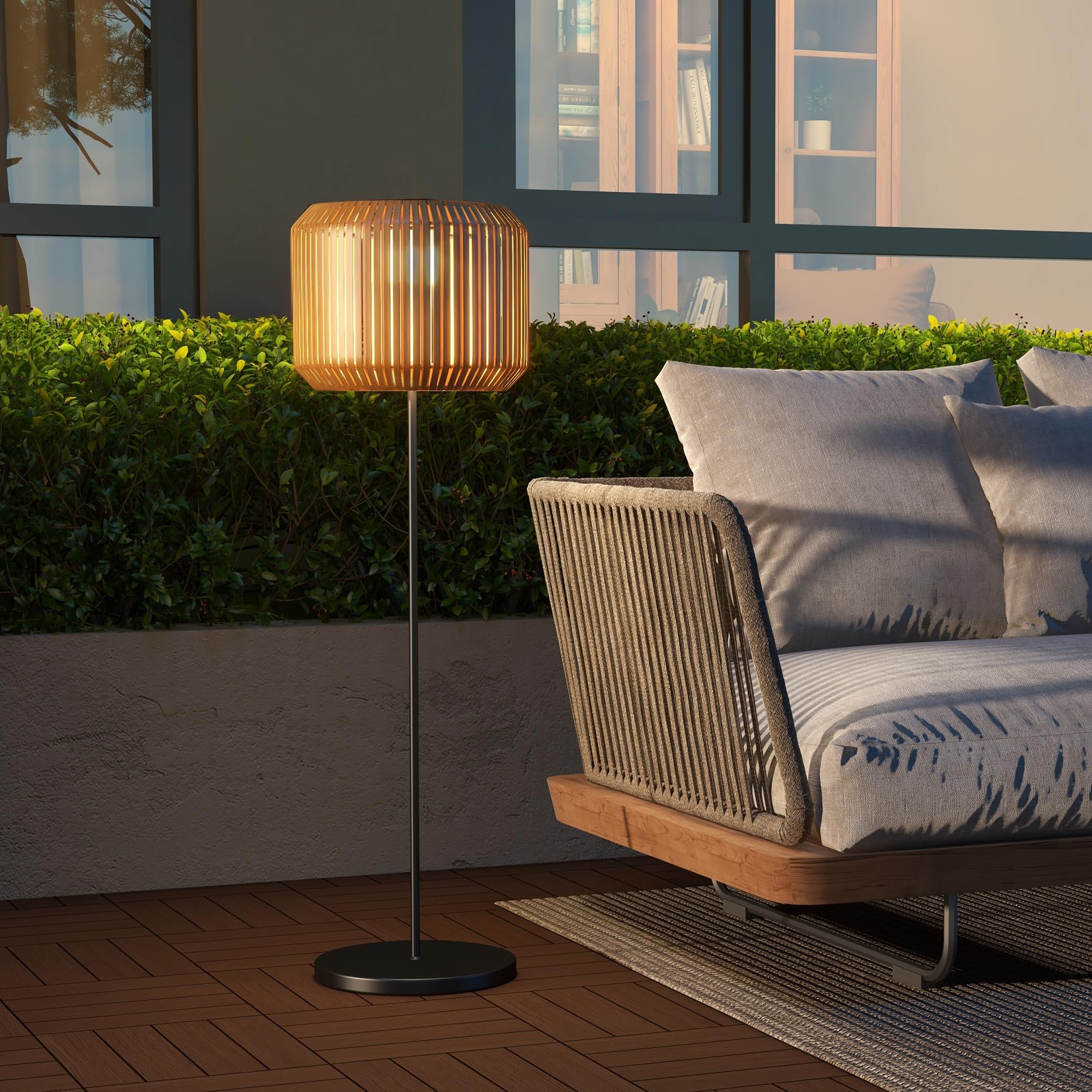 Outsunny Solar Stehlampe Rattan Solarlampen mit Lichtsensor Aufladbar LED Solarleuchte IP44 Wasserdichte Solarlampe Outdoor Lampe Solarlaterne für Garten Balkon Außen Rasen Hof, Gelb