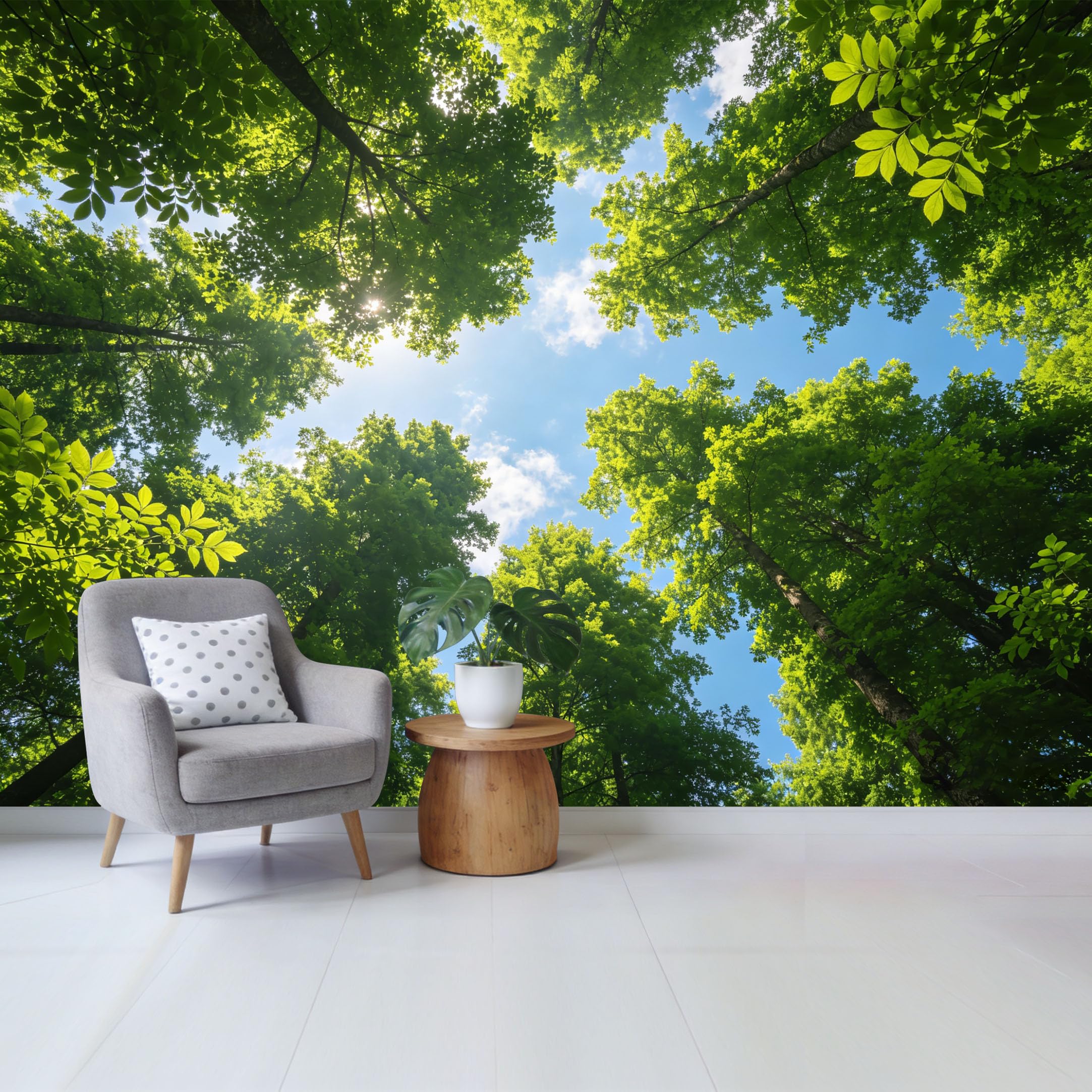 Qzlithotic Yq2605250115 Custom Size Wall Mural Lush Forest Canopy Sky View Sunbeam 3D Perspective Selfadhesive Wall Fabric Removable Wallpaper For Home Office Decor