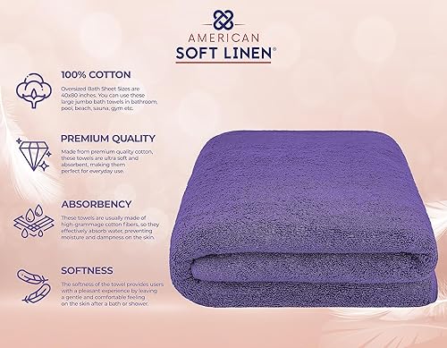 Miniatura 677 de American Soft Linen - Juego de 4 toallas de baño, 100% de algodón turco de 27 x 54 pulgadas, toallas de baño extragrandes, toallas para ducha