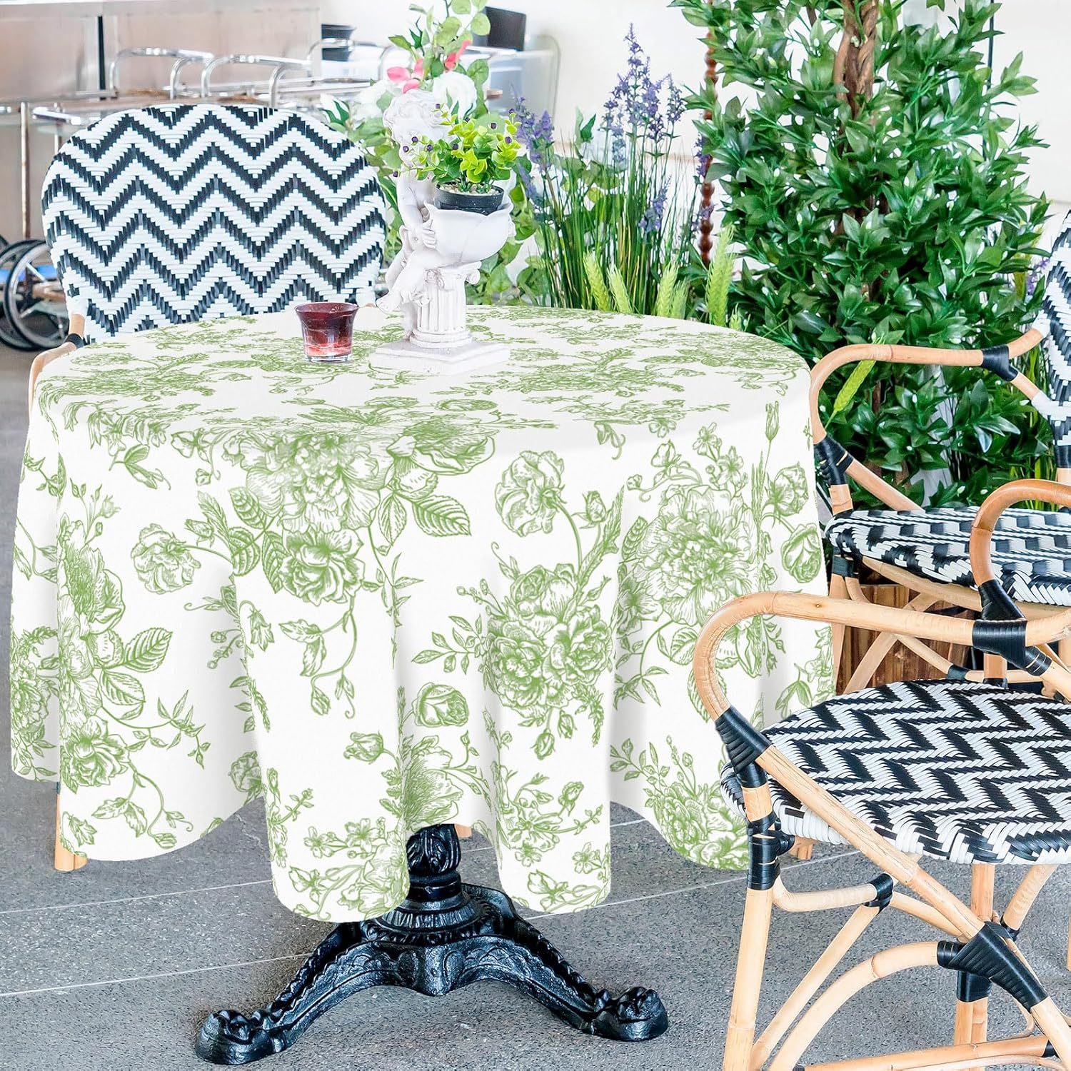 JarThenaAMCS Green Floral Round Tablecloth 60 Inch Chinoiserie Flower Fabric Table Cloth Washable Table Cover for Picnic Dinner Table Decoration - Image 5