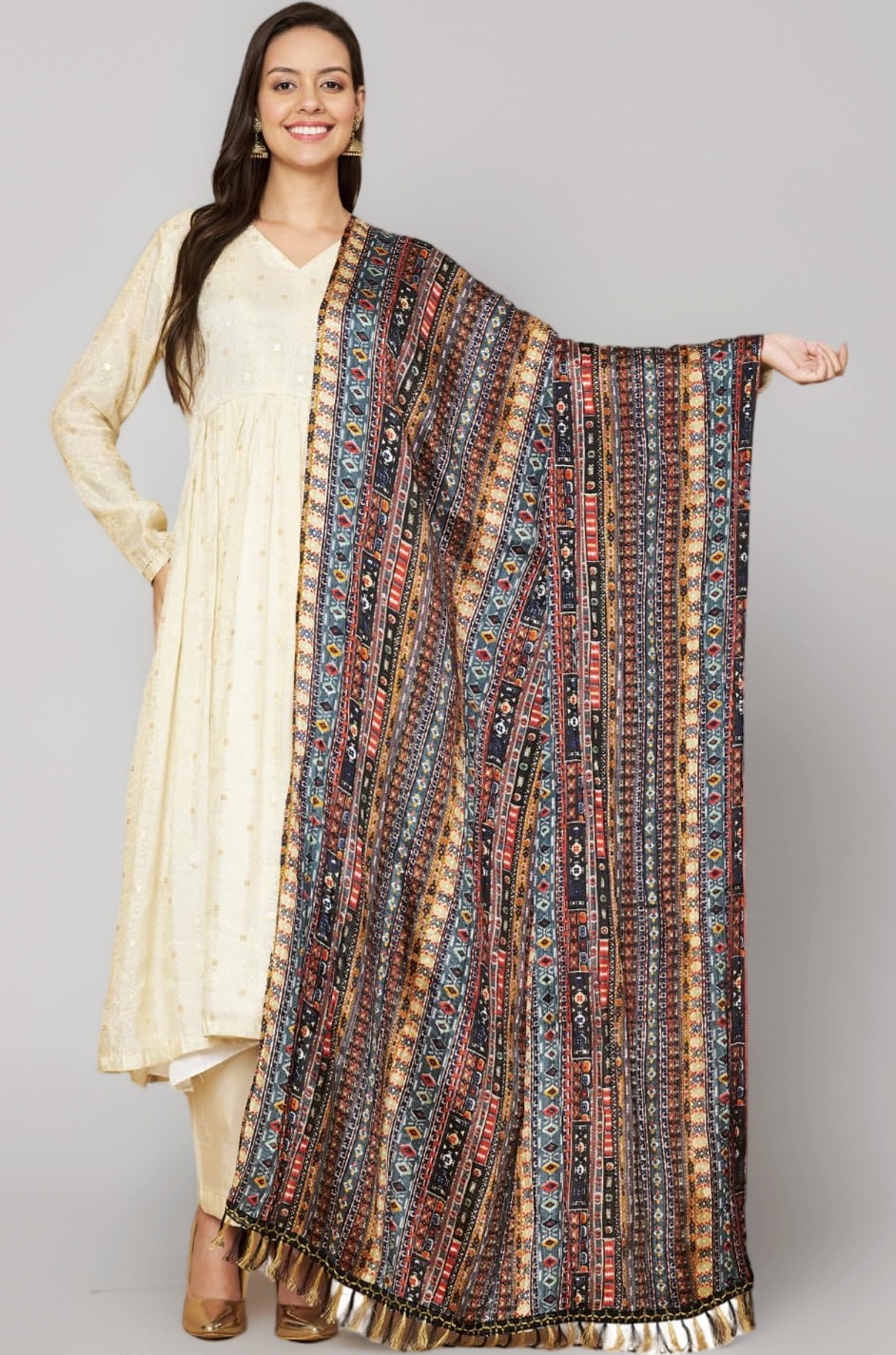 Women's Digital Printed Poly Silk Ethnic Chunni Dupatta (A-D-1006_Multi)