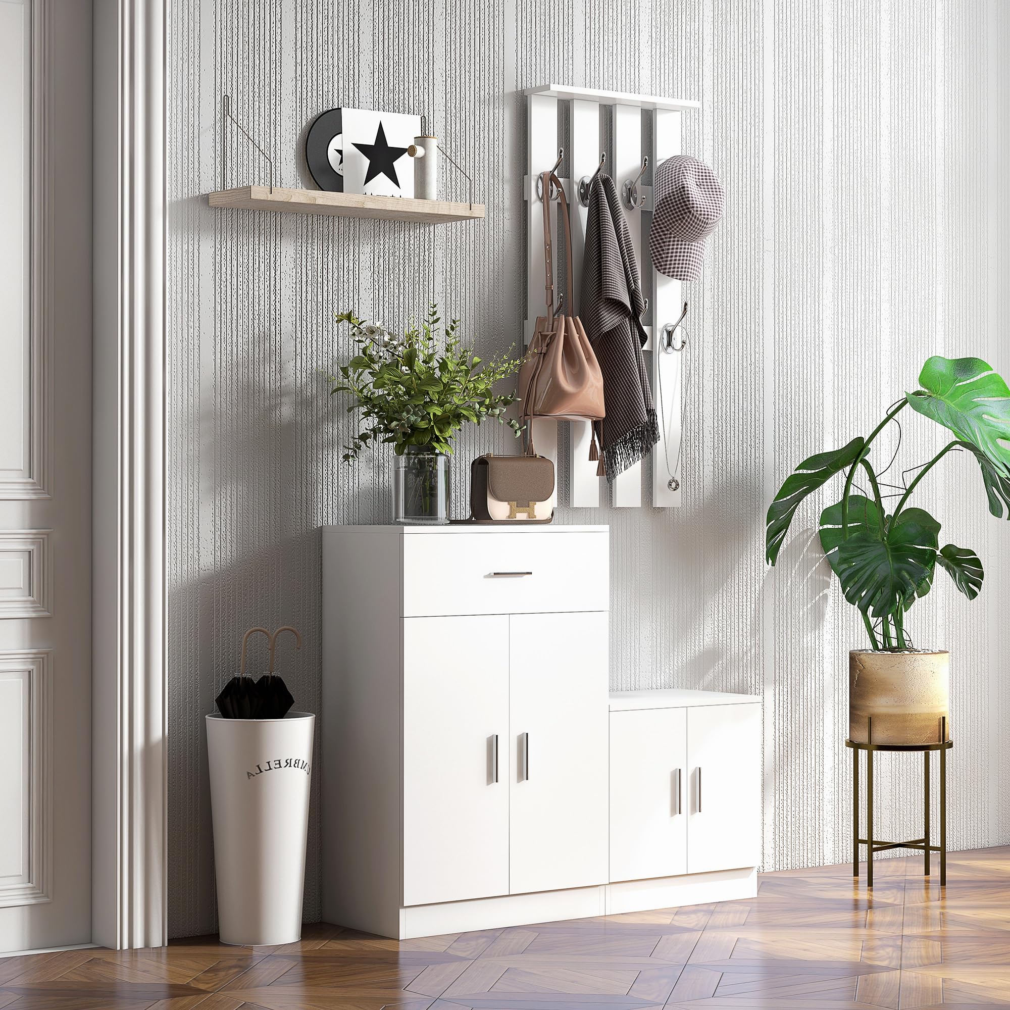 HOMCOM Scarpiera con Appendiabiti a Combinazione per Ingresso e Camera da Letto Legno 100x32x187cm Bianco