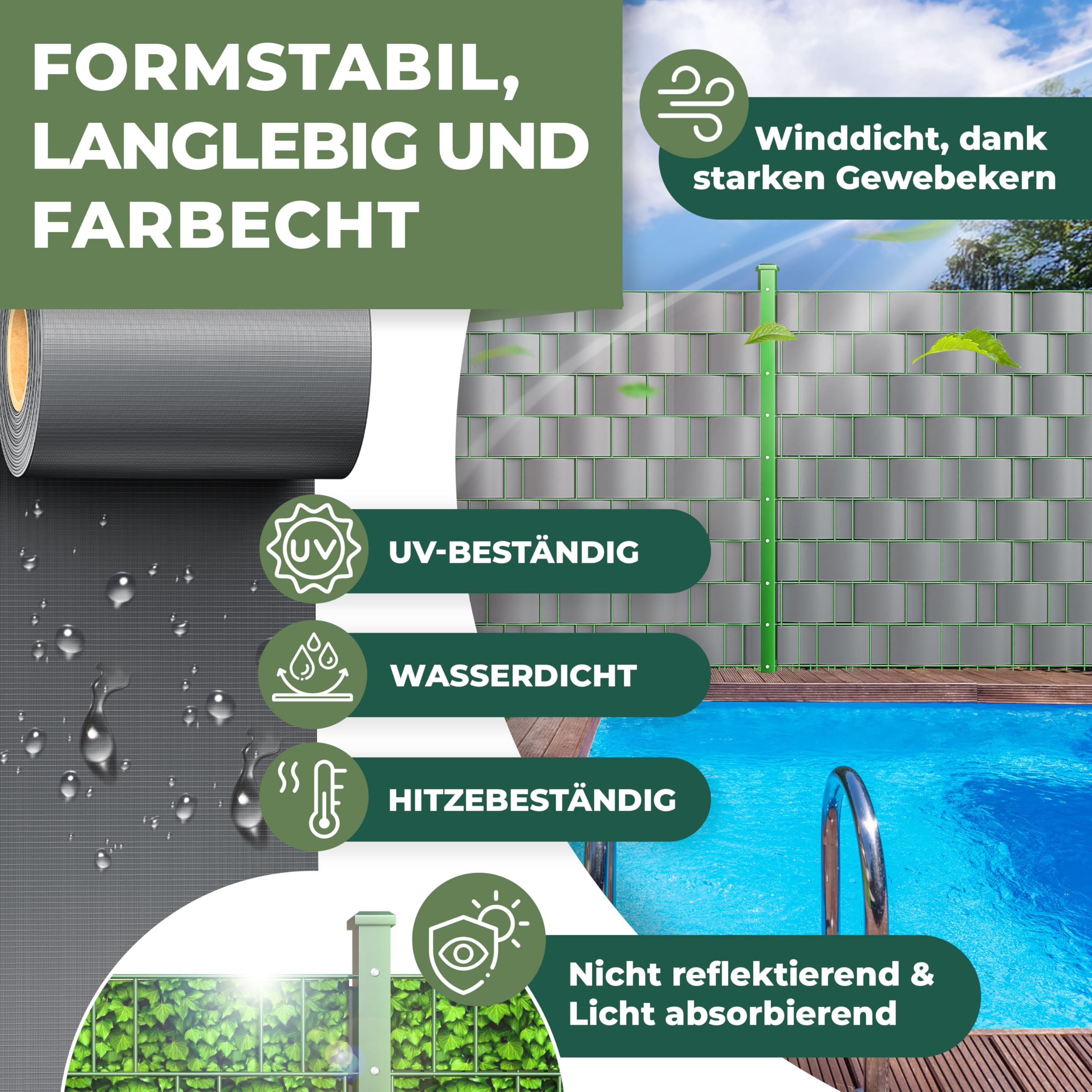 KESSER® PVC Sichtschutzstreifen Sichtschutz Rolle Doppelstabmatten Zaun Blickdicht | 35m x 19 cm | 30 Befestigungsclips | Wetterfest und Windschutz | Zaunfolie Sichtschutz Garten Gartenzaun, Anthrazit