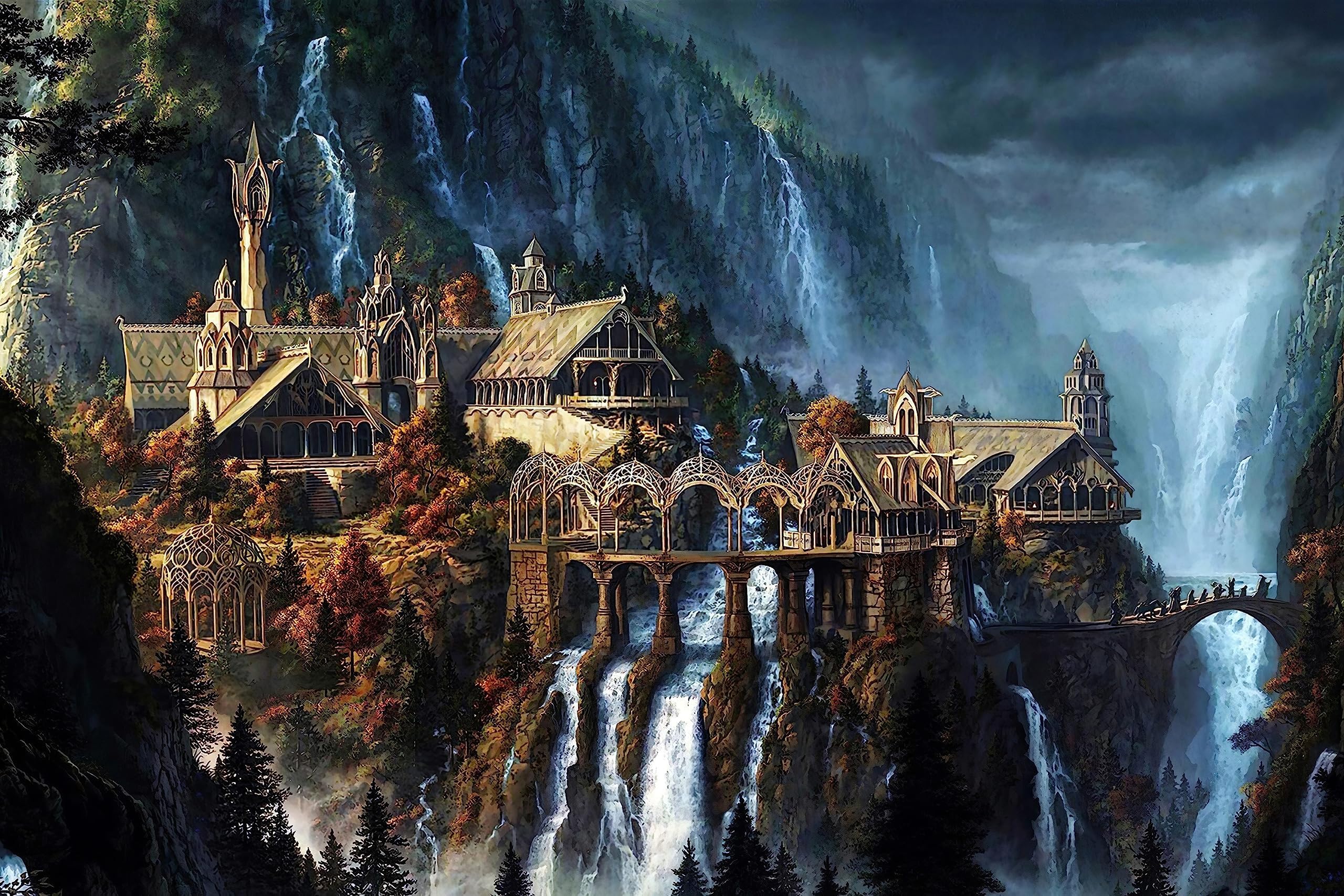 Phinli Puzzles for Adults 1000 Pieces,Lord of The Rings Puzzle,Waterfall Town 1000 Piece Puzzle for Adults Artwork Jigsaw Puzzle Family Game Puzzle