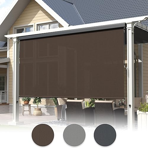 Miniatura 2 de VICLLAX Persiana enrollable de tela solar prémium para exteriores, con manivela protectora de aluminio (7 pies de ancho x 8 pies de largo), color