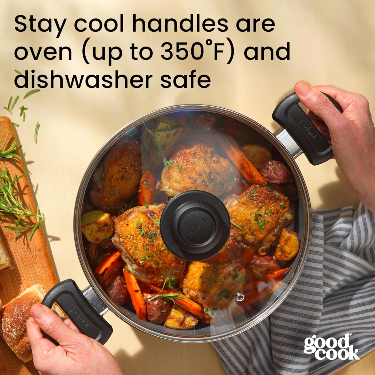GoodCook Everyday Round Dutch Oven with Lid, Ceramic Nonstick Aluminum, Deep‑Walled Construction for Even Heating, Non‑Toxic PTFE & PFOA Free, 4.7‑Quart, Black