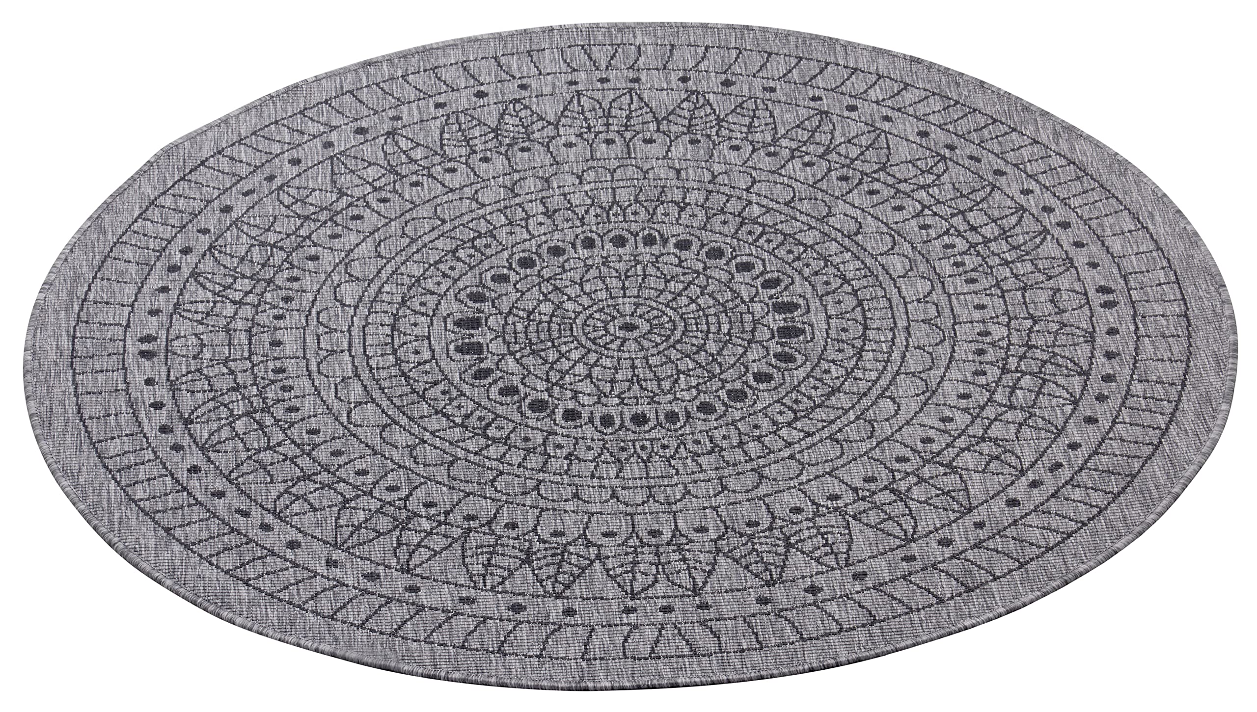 Northrugs Porto Tapis d'intérieur et d'extérieur Rond réversible imperméable Motif Mandala Tissu Plat Résistant aux intempéries pour Balcon, terrasse, Jardin, Salon, Argenté Nuit, diamètre 100 cm