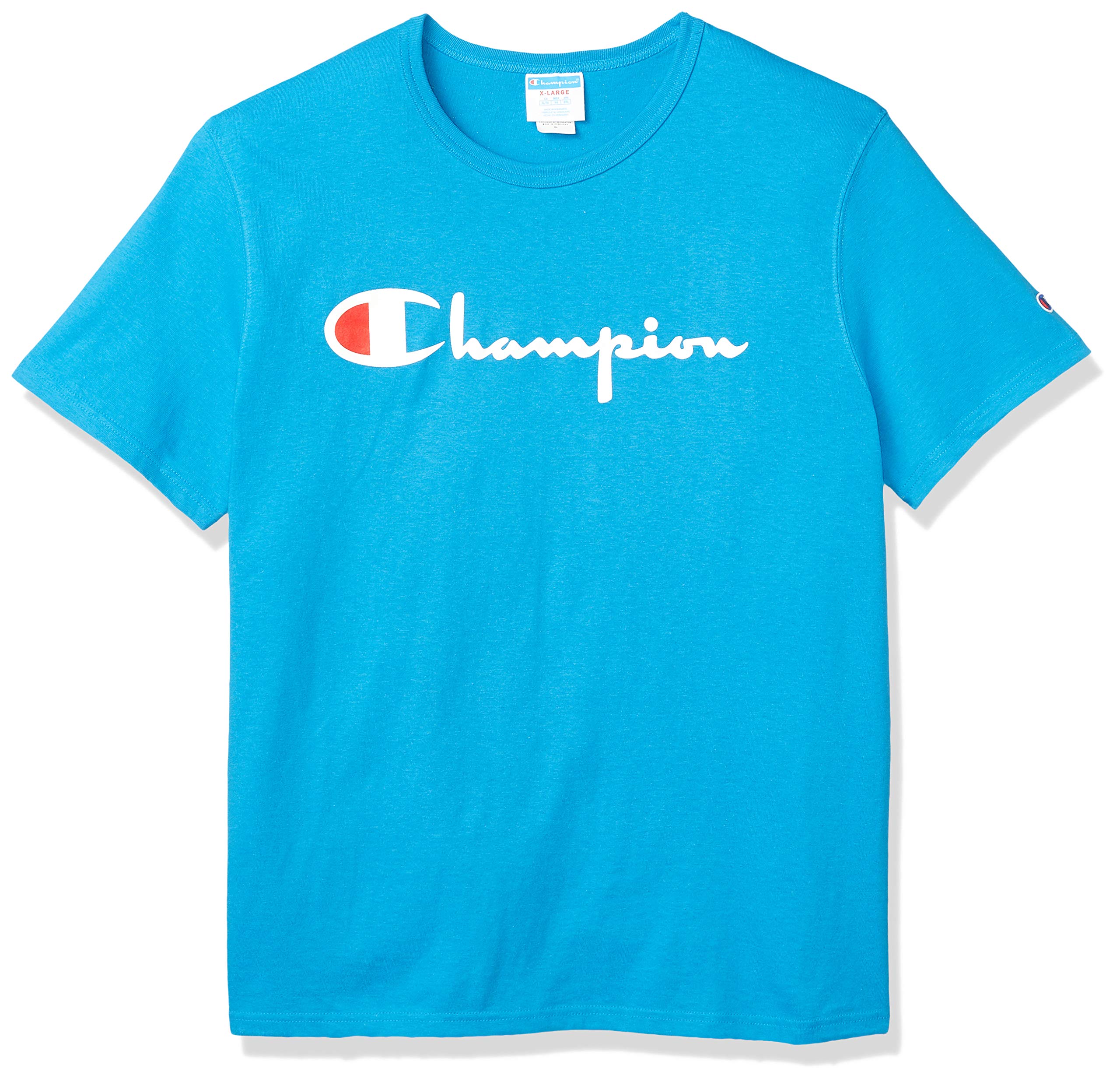 Champion Heritage Herren-T-Shirt, saisonal (Farben im Ruhestand), Deep Blue Water Vintage Script, Klein