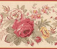 Vista 1 de Papel tapiz floral rojo amarillo con diseño de flores, diseño retro, rollo de 15 x 6 pulgadas