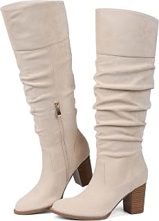 Erocalli Women's Suede Slouch Knee High Boots Chunky Heel Fall Tall Boot