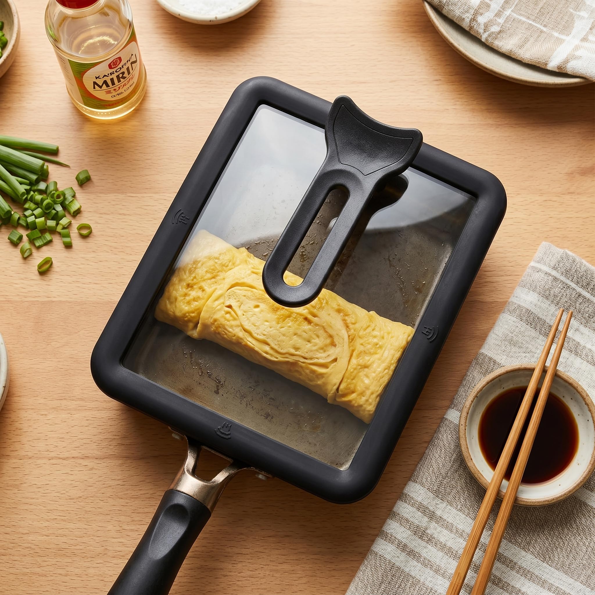 Pokrywa Patelni Tamagoyaki z Pogrubionego Szkła Hartowanego, z Widocznym Wzorem, na Patelnię do jajek. Szklana Pokrywa Patelni Tamagoyaki, Szklana Pokrywka Patelni Tamagoyaki,