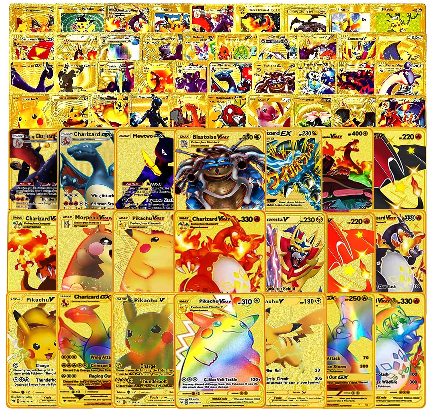 FowWelt Premium Black Foil Pokémon Card Game Set – 55 Rare Unofficial VMAX GX VSTAR Cards | Shiny Battle Trading Cards For Kids & Collectors | Gift Pack - Black - Foto 8