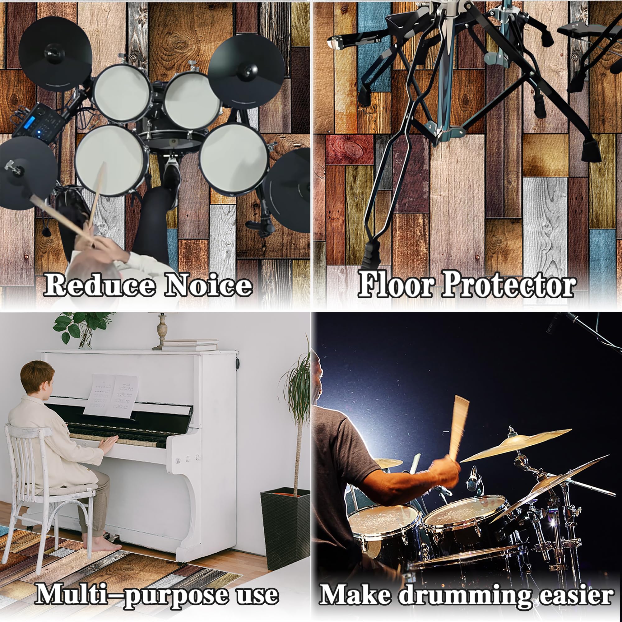 Tappeto per Batteria Professionale Tappeto a Tamburo Tappetino per Batteria Elettronica Strumenti Musicali Coperta Antiscivolo Tappetino Insonorizzato Tappeto Drum Accessori per Batteria 230 x 180 cm