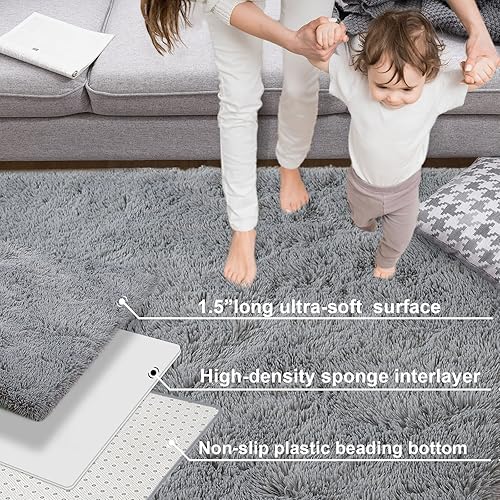 Miniatura 136 de Kelarea Alfombra de área para sala de estar, 3 x 5, antideslizante, color azul turquesa, esponjosa, suave, alfombra de felpa peluda para dormitorio