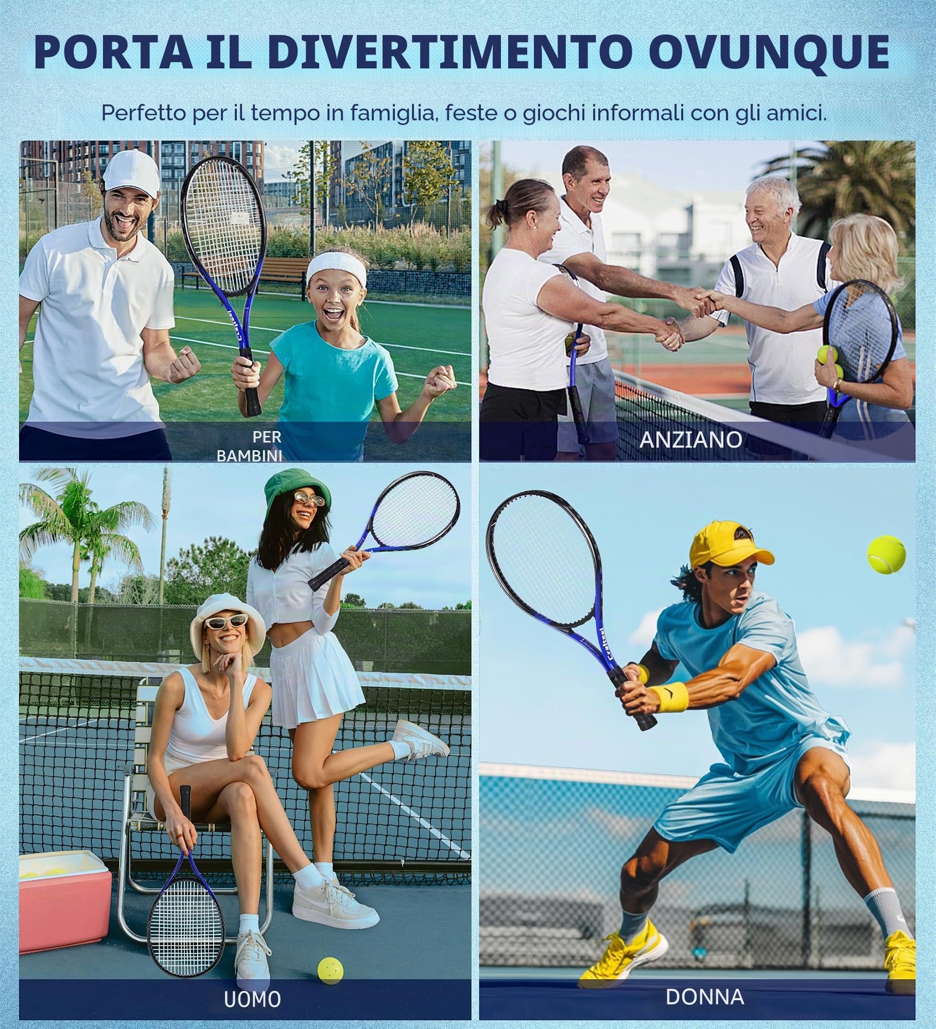 Set di 2 racchette da tennis da 68,6 cm, per principianti, 68,6 cm, per sport ricreativi all'aperto