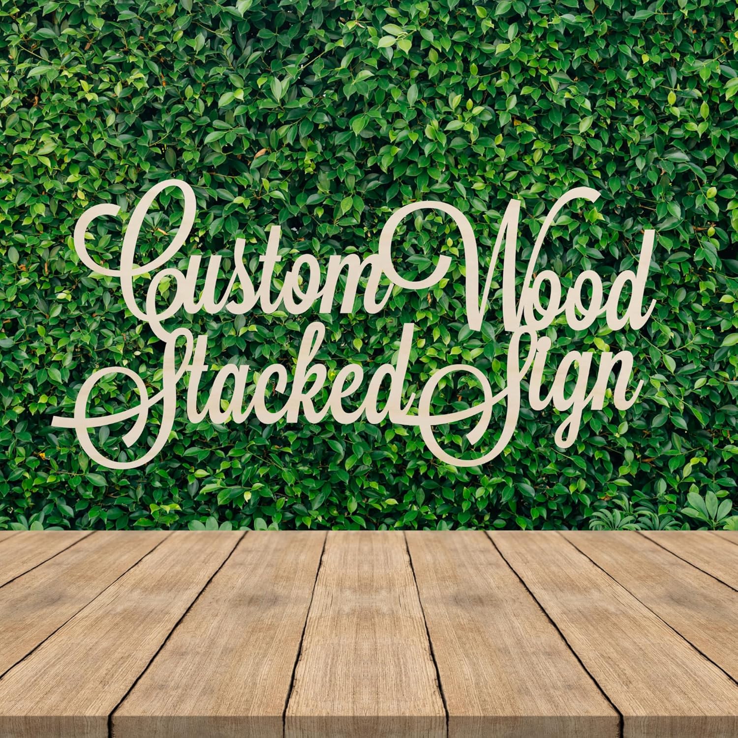 Stacked Personalized Wood Sign, Laser Cut. Select Favorite Font and Width Size, 2 lines per sign. Live Preview.