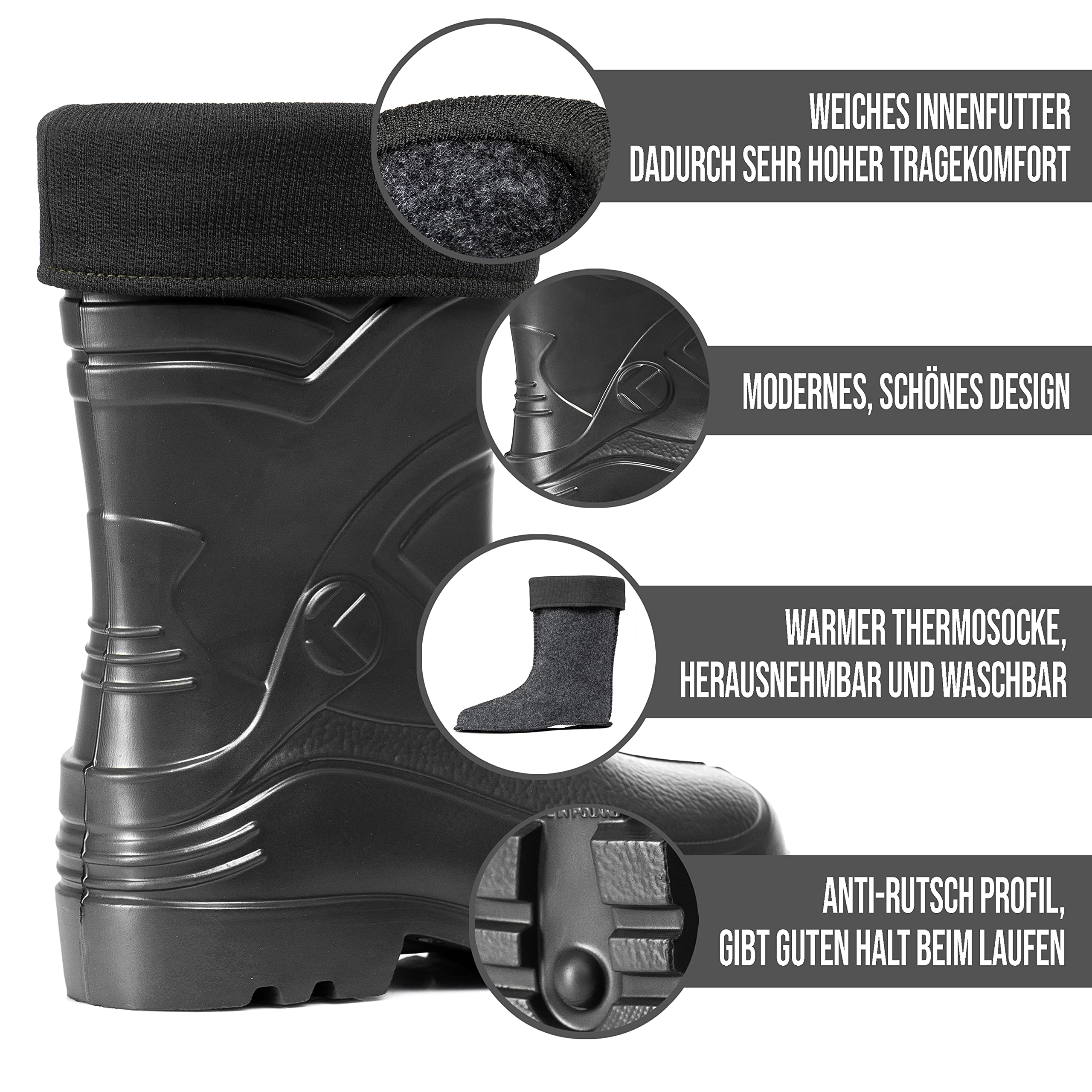CLIMBR Ultraleichte gefütterte Gummistiefel Herren EVA Thermo 40-49 warme Kurzschaft Winter Arbeitsstiefel mit Futter