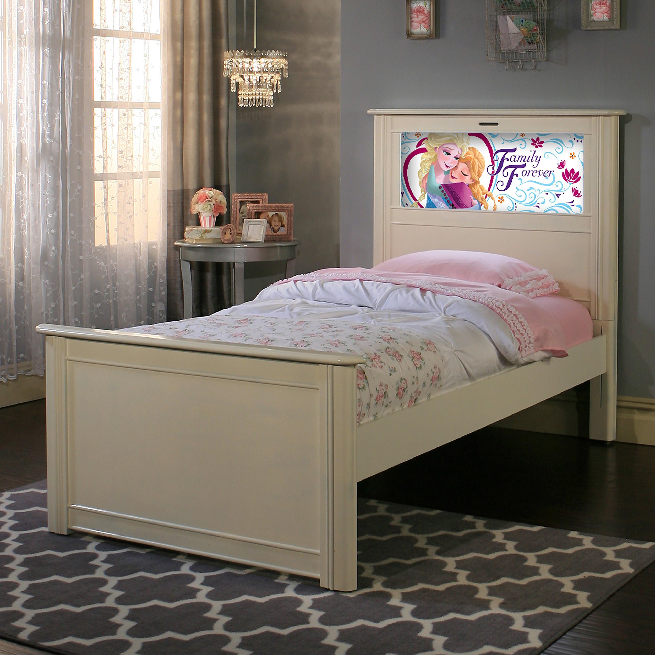 Riviera Twin Bed with Changeable Back-Lit LED Imagery Headboard, Satin White