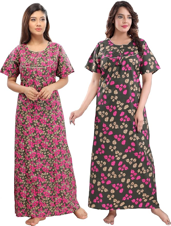 Fabme Women's Printed Cotton Nightdress Nighty - Pack of 1