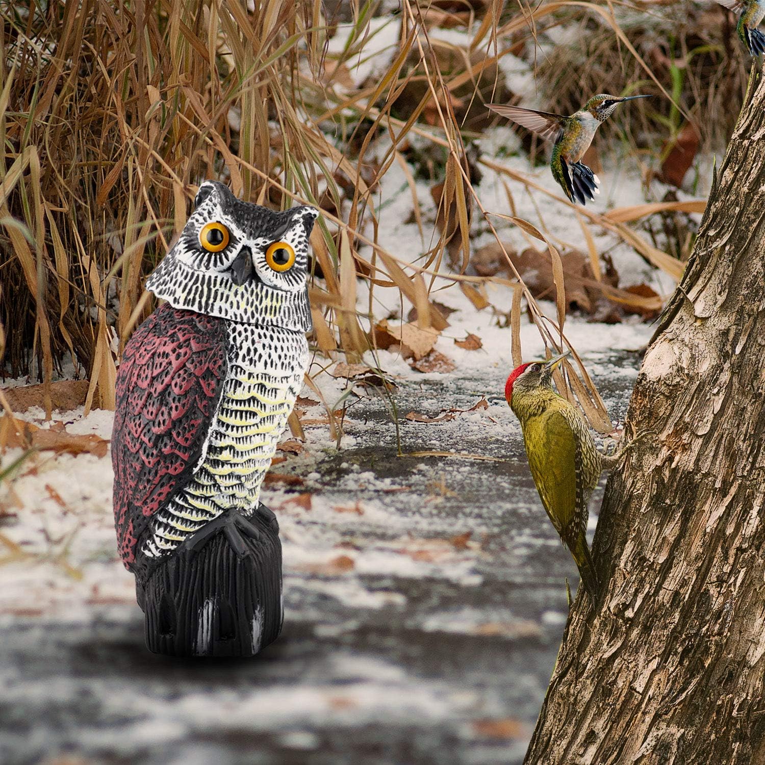 Plastic Owl Statue Decoys for Bird Control - Owl Scarecrow with Rotating Head for Garden, Yard and Outdoor Use | Scare Birds - Image 6