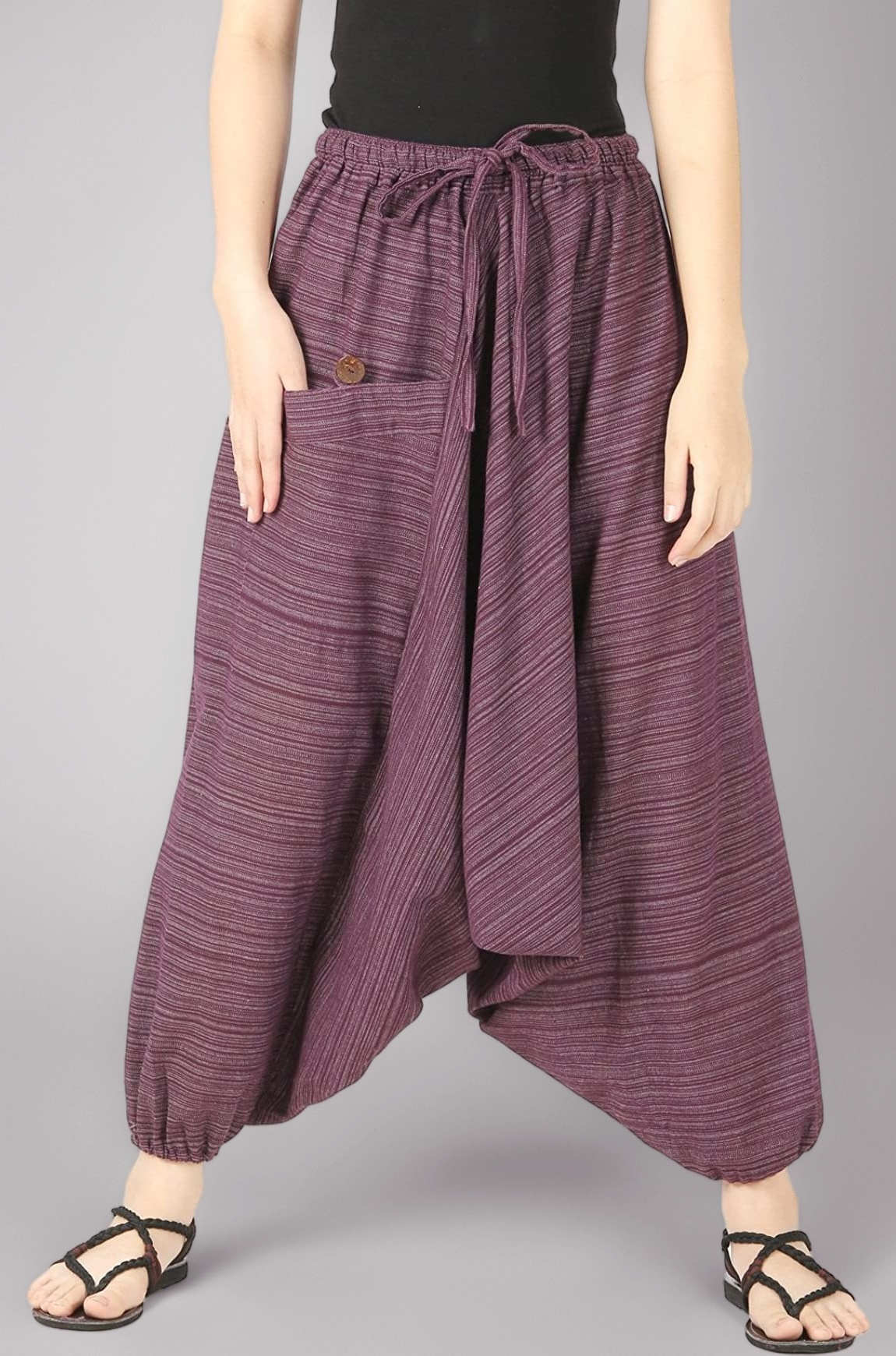 Mens Women Cotton Stripe Aladdin Loose Baggy Boho Hippie Harem Pants