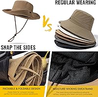 Vista 3 de CLAPE Sombrero de pescador para exteriores, impermeable, UPF 50+, ala Boonie para mujeres y hombres, ligero para senderismo, safari, sombrero