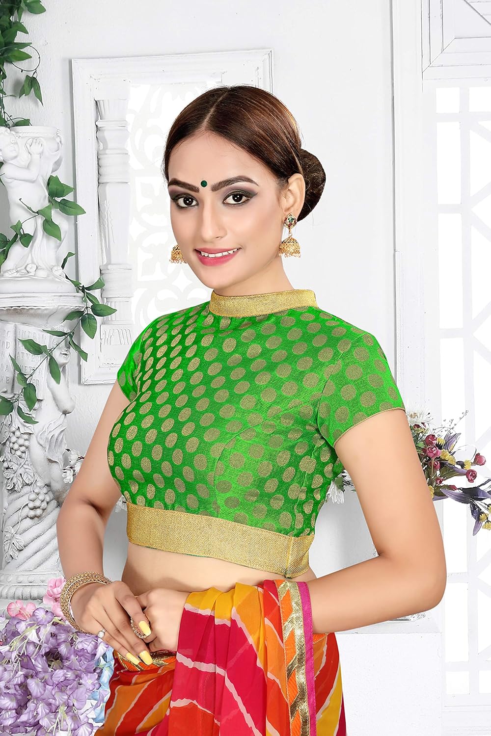Women's Party Wear Readymade Bollywood Designer Indian Style Padded Blouse for Saree Crop Top Choli Green (M-38) - Image 4