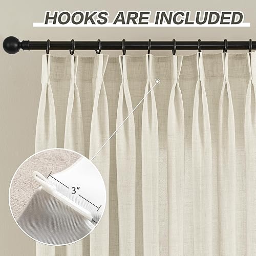 Miniatura 2 de Cortina plisada natural extra ancha filtrante de luz, 72 pulgadas de ancho x 84 pulgadas de largo, cortinas plisadas con ganchos para sala de estar,