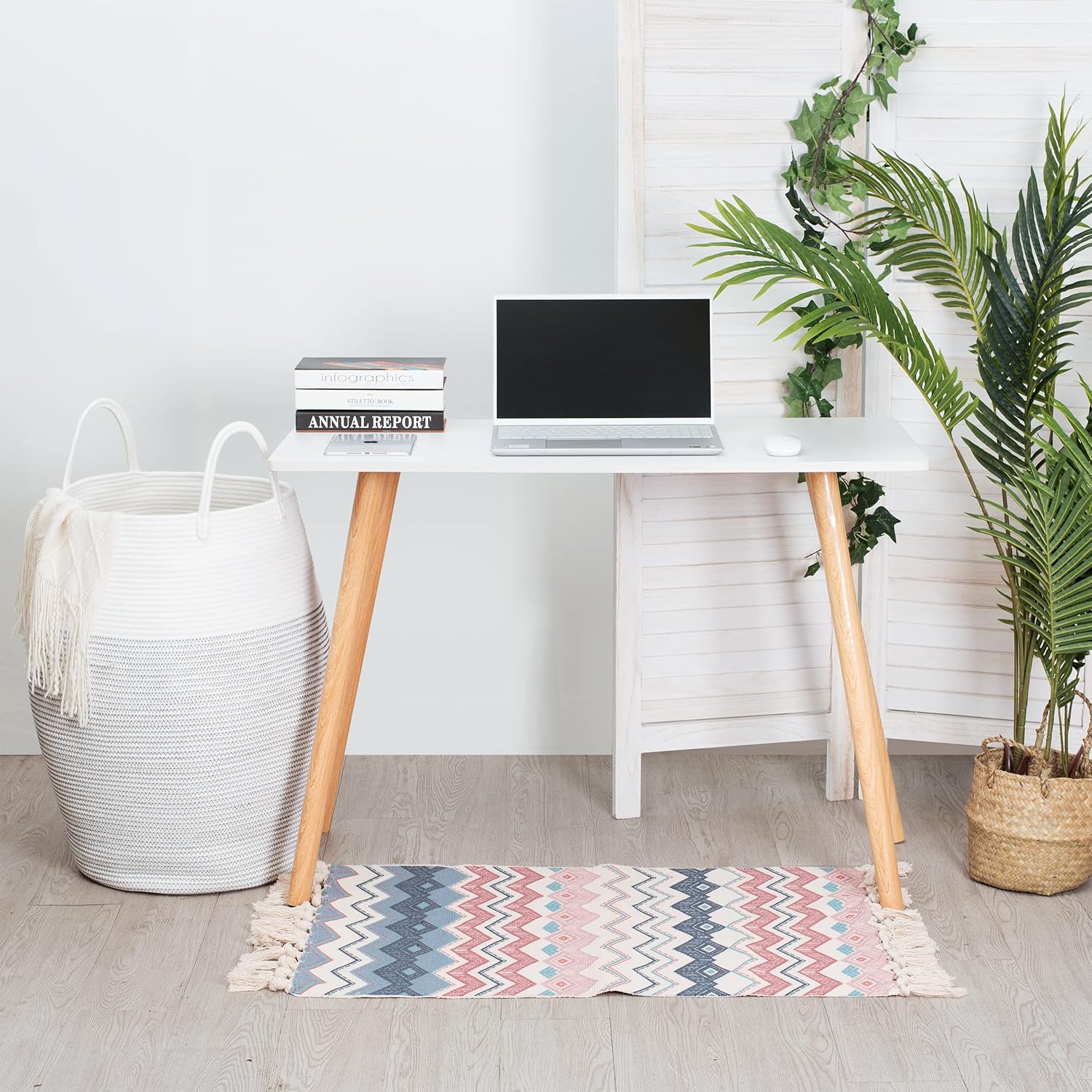 MINTWOOD Design Extra Large 25.6 Inches High Decorative Woven Cotton Rope Basket, Tall Laundry Hamper with Handles, Blanket Basket Living Room, Storage Baskets for Toys, Throws, Pillow, Black Stitches