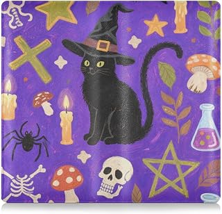 Halloween Black Cat Skull Pu Leather Registration and Insurance Card Holder Essential Car Wallet Case for any Car, Truck, Motorcycle, Trailer or Boat