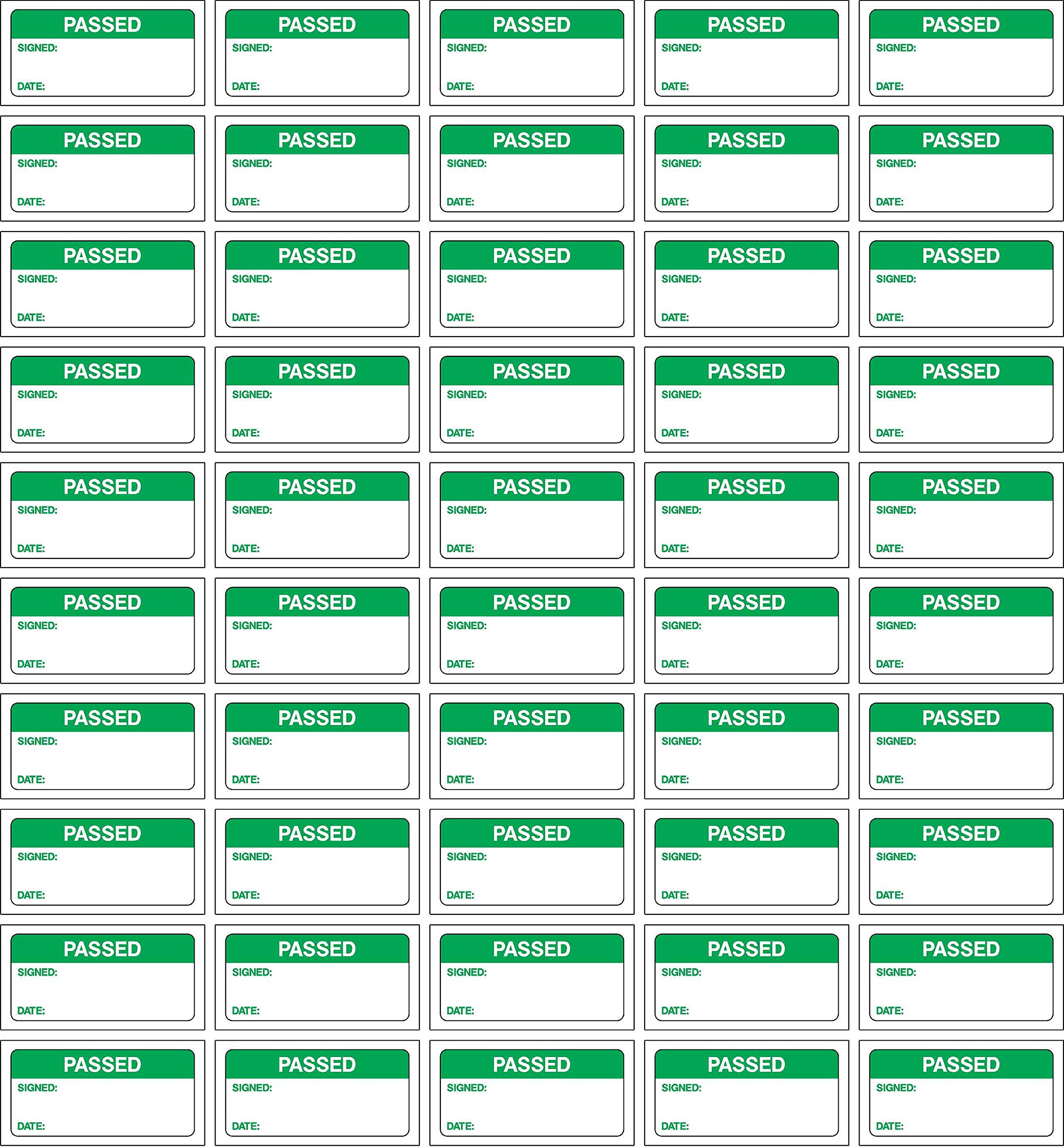 Quality control labels passed signed and date - 50 Stickers 40mm x 20mm
