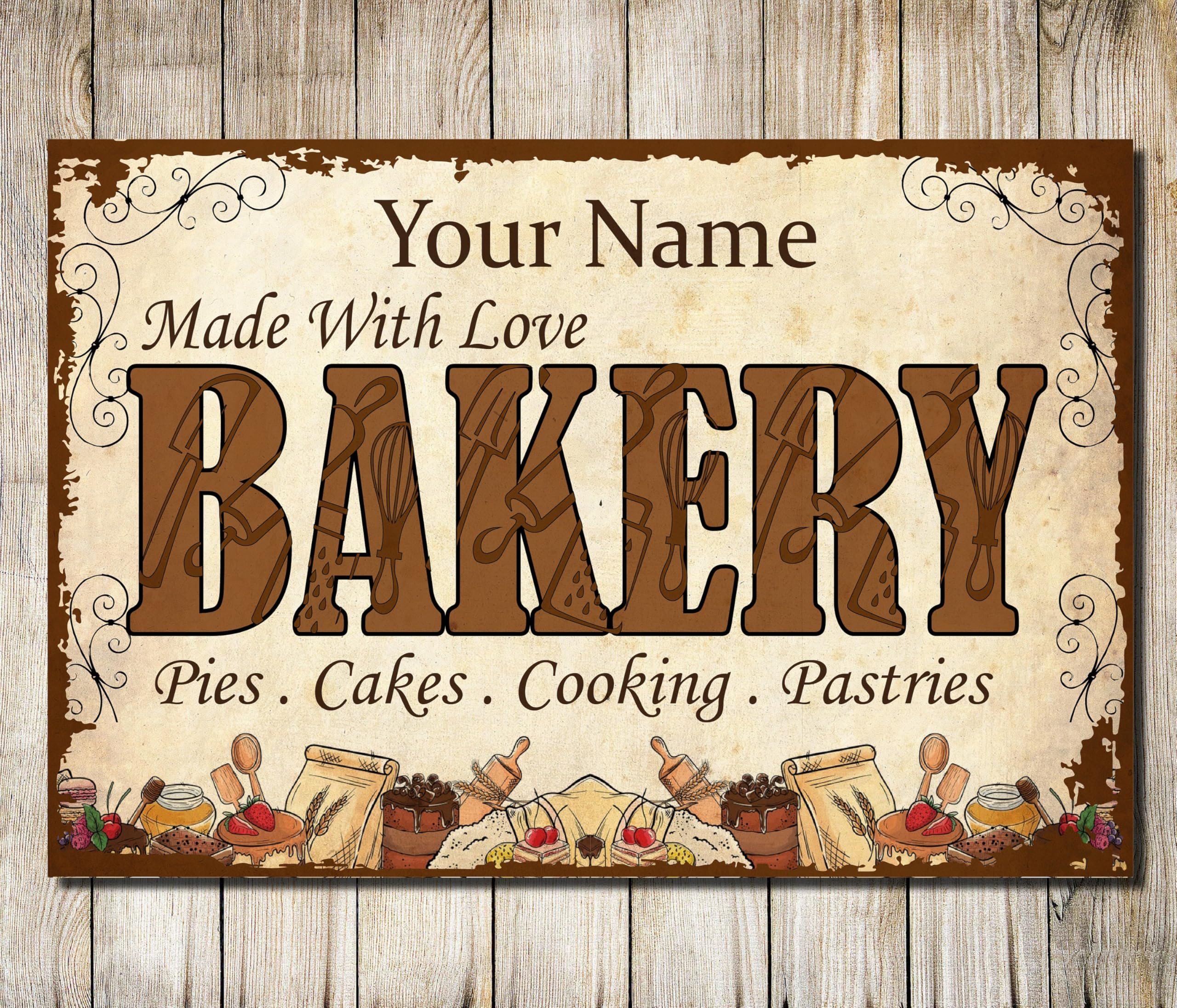 My Pixel Print Metal Personalised Bakery Sign Bake Shop Decor Kitchen Gifts For Mother Food Cooking Made With Love Mothers Day Cake Cupcakes Treats Plaque