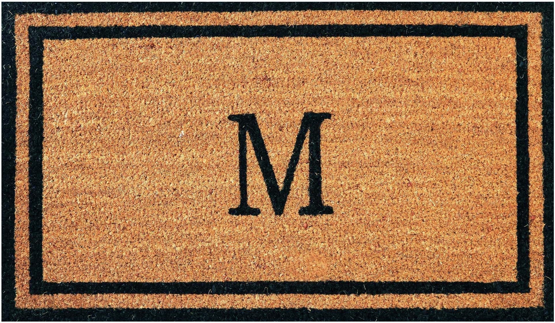 Envelor Monogram M Doormat Outdoor Welcome Coir Non Slip Personalized Shoe Scraper Floor 18 x 30 Inches Door Mat