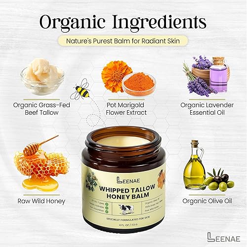 Miniatura 2 de LEENAE Bálsamo de miel de sargo de ternera batida  Hidratante facial de caldo alimentado con pasto  Sarga de res natural sin perfume para la piel