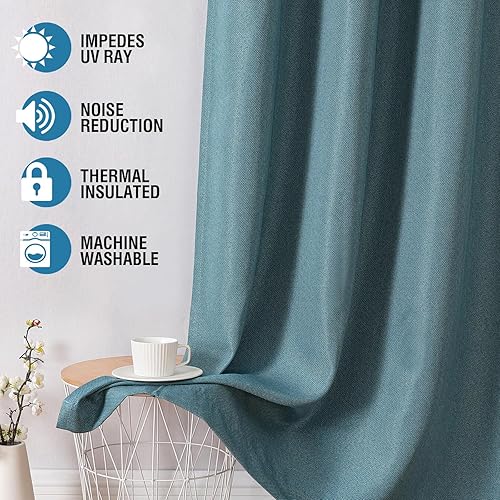 Miniatura 46 de H.VERSAILTEX Cortinas opacas de lino de 96 pulgadas de largo con aislamiento térmico para oscurecer la habitación, cortinas de lino con textura